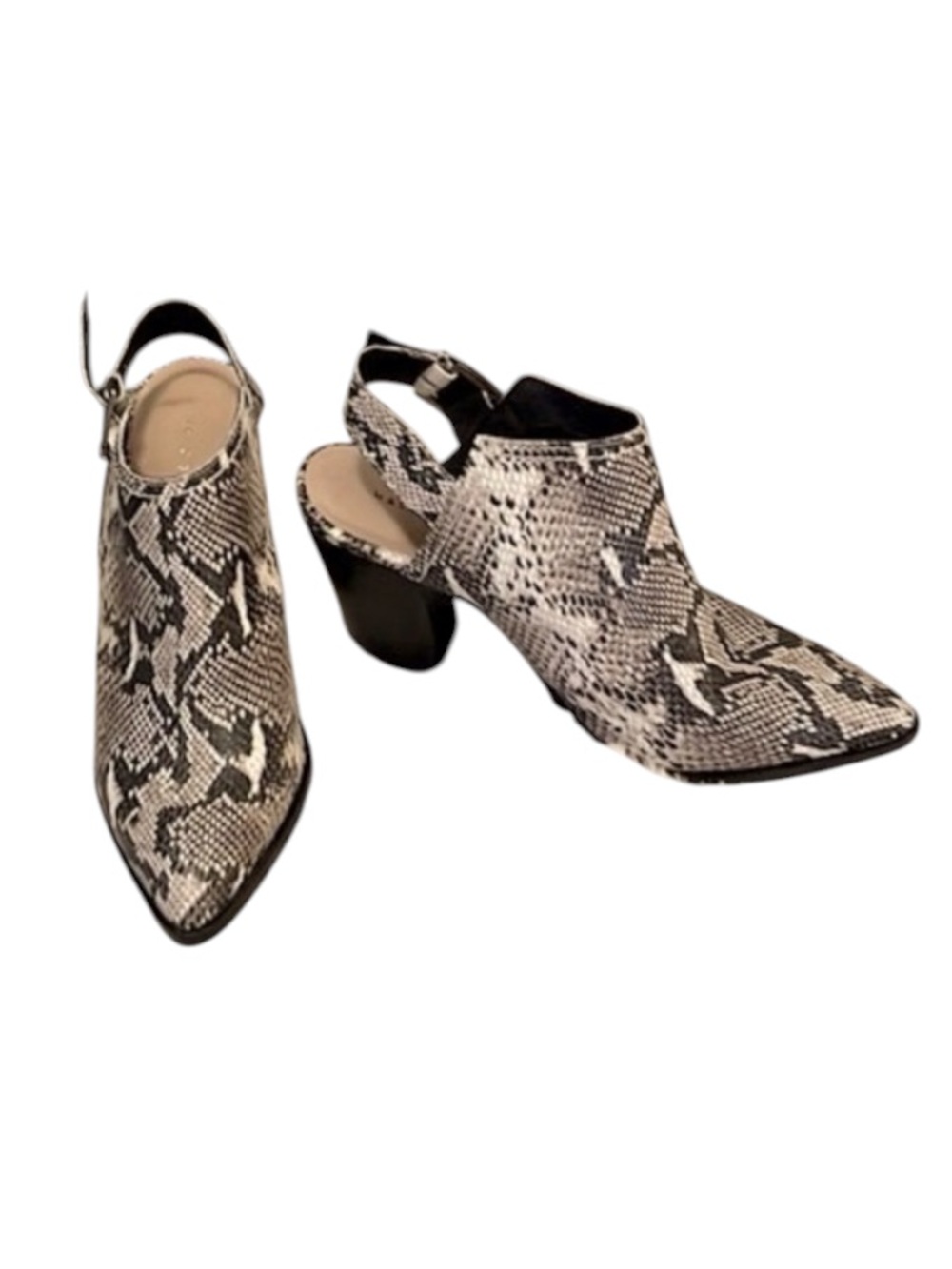 Halogen Women’s Brooke Leather Snake Pointy Block Heel Slingback Booties Sz 7.5